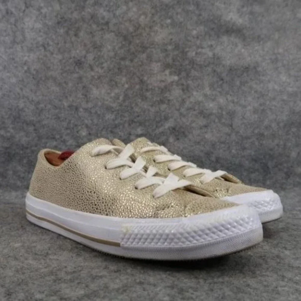 Converse All Star Sneakers Womens 5.5 Metallic Textured‎ Leather Cap Toe Lace Up - Picture 5 of 9